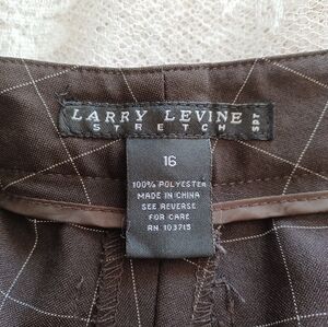 LARRY LEVINE SPT STRETCH CHOCOLATE BROWN WINDOWPANE PLAID CUFFED TROUSERS 16